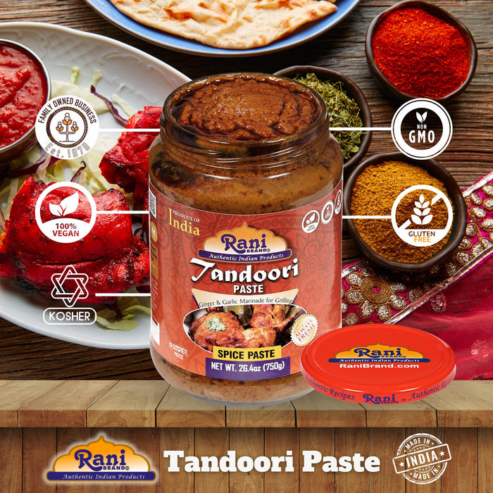 Rani Tandoori Paste (No Colors) 26.5oz (750g) Glass Jar ~ For Tandoori Chicken, Chicken Tikka, Paneer Tikka | All Natural | NON-GMO | Kosher | Vegan | Gluten Free | Indian Origin, Cooking Spice Paste