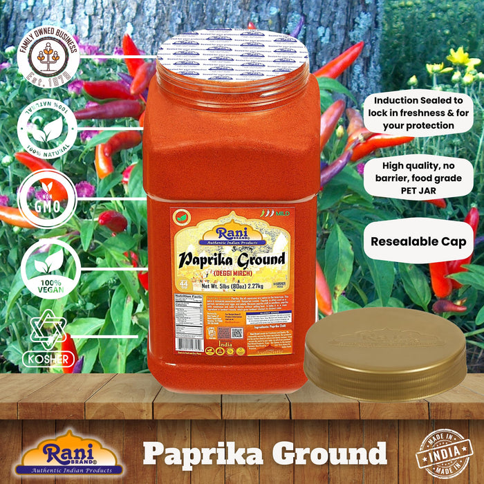 Rani Paprika (Deggi Mirch) Spice Powder, Ground 80oz (5lbs) 2.27kg Bulk PET Jar ~ All Natural, Salt-Free | Vegan | No Colors | Gluten Friendly | NON-GMO | Kosher | Indian Origin