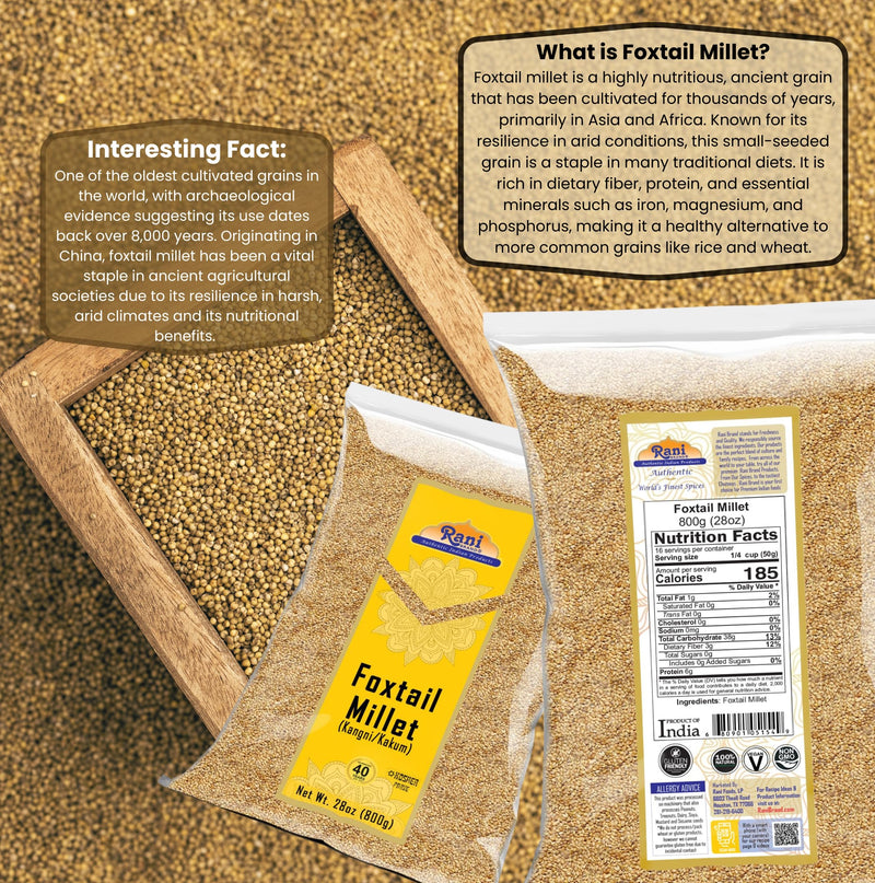 Rani Foxtail Millet Polished (Setaria italica) Ancient Grains 800g (28oz) ~ All Natural | Gluten Friendly | NON-GMO | Kosher | Vegan | Indian Origin