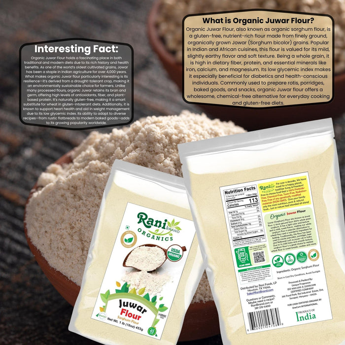 Rani Organic Juwar (Sorghum) Flour 16oz (1lb) 454g ~ All Natural | Vegan | Gluten Friendly | NON-GMO | Indian Origin | USDA Certified Organic