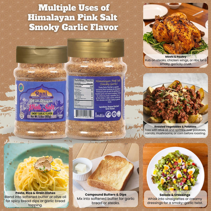 Rani Himalayan Pink Salt Smokey Garlic Flavor (84 Essential Trace Minerals) 5.8oz (164g) PET Jar ~ All Natural | Vegan | Gluten Friendly | NON-GMO | Indian Origin