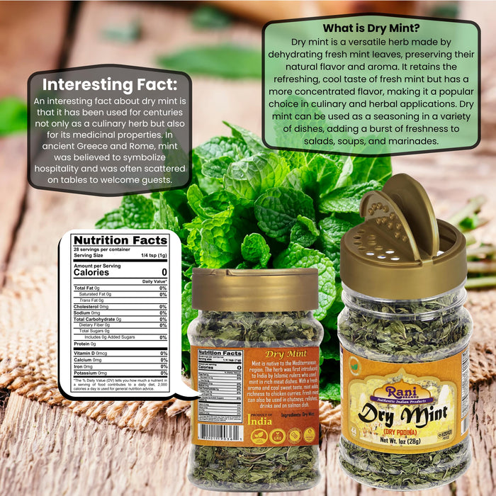 Rani Dry Mint Leaves (Podina Leaf) Spice, Dried Herb 1oz (28g) All Natural ~ Gluten Free Ingredients | NON-GMO | Kosher | Vegan | Indian Origin