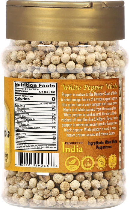 Rani White Pepper (Peppercorns) Whole, Spice 3oz (85g) ~ All Natural | Vegan | Gluten Friendly| NON-GMO | Kosher | Indian Origin