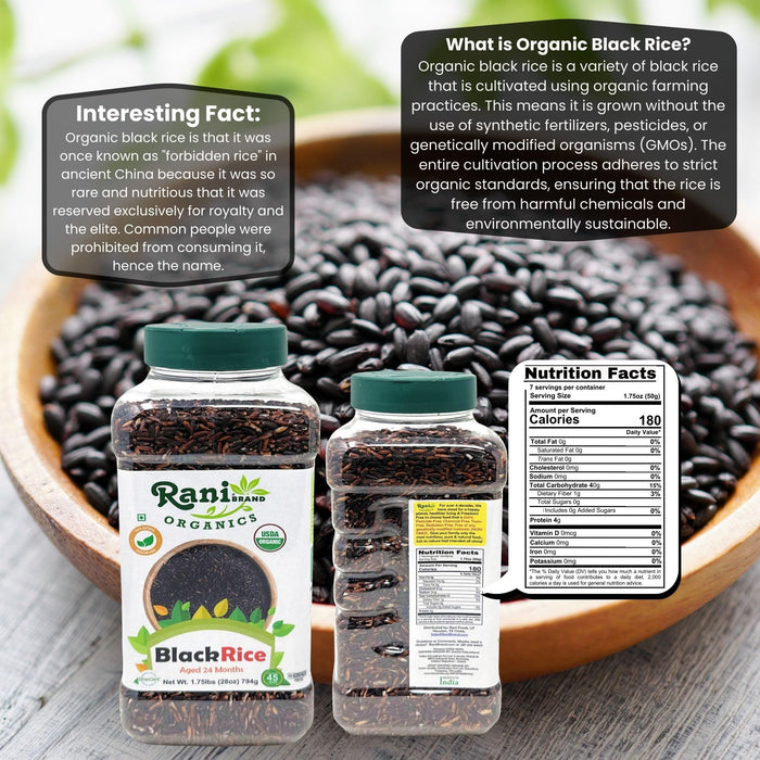 Rani Black Rice Extra Long Aged 28oz (1.75lbs) 800g PET Jar ~ All Natural | Gluten Friendly | Vegan | Indian Origin | Kosher | Export Quality | USDA Certified Organic