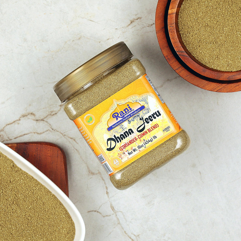 Rani Dhana-Jeeru (Coriander-Cumin Blend 50-50) Powder 16oz (1lb) 454g PET Jar ~ All Natural | Salt Free | Vegan | Gluten Friendly | NON-GMO | Kosher | Indian Origin