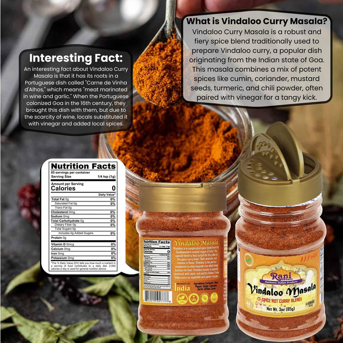 Rani Vindaloo Curry Masala 3oz (85g) PET Jar ~ Salt Free | Vegan | Gluten Friendly| NON-GMO | Kosher | No colors