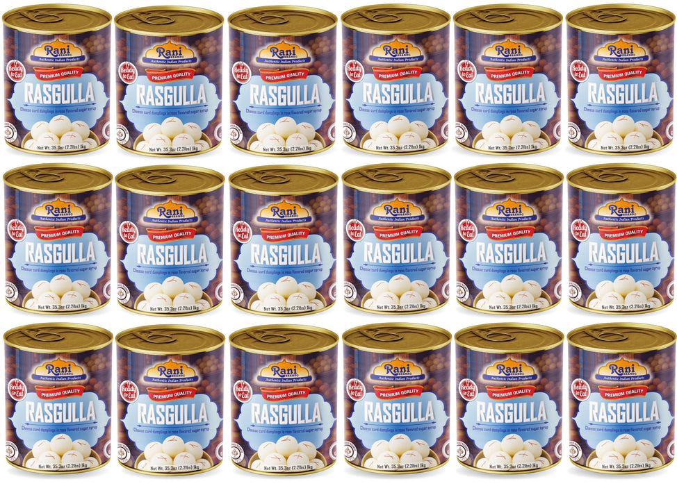 Rani Rasgulla (Cheese Curd Dumplings in Rose Flavor) 35.3oz (2.2lbs) 1kg Pack of 18, Approximately 14 pieces, Easy Open Lid ~ Ready to eat | Gluten Free | Non-GMO | Kosher | Indian Origin