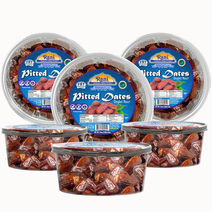 Rani Pitted Dates (Deglet Nour) Raw Dried Fruit 24oz (1.5lbs) 680g, Pack of 6 ~ All Natural | Fat-free | No added Sugar | Vegan | Gluten Friendly | Non-GMO | Kosher | Product of Tunisia