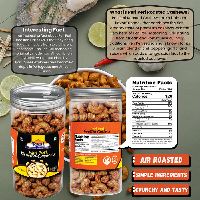 Rani Peri Peri Roasted Cashews 14oz (400g) PET Jar, Non-Fried, Oil Free ~ All Natural | Vegan | Gluten Friendly | NON-GMO | Kosher | Air Roasted, Crunchy & Flavorful