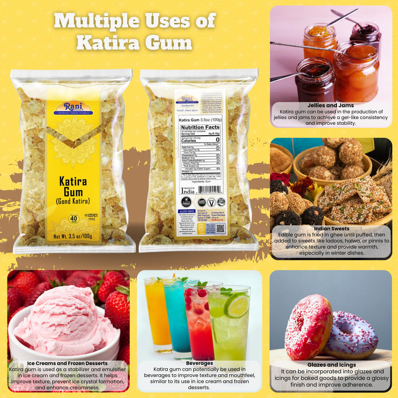 Rani Edible Gum Whole (Goonder Tragacanth Gum) 3.5oz (100g) ~ All Natural, Salt-Free | Vegan | No Colors | Gluten Friendly | NON-GMO | Kosher | Indian Origin