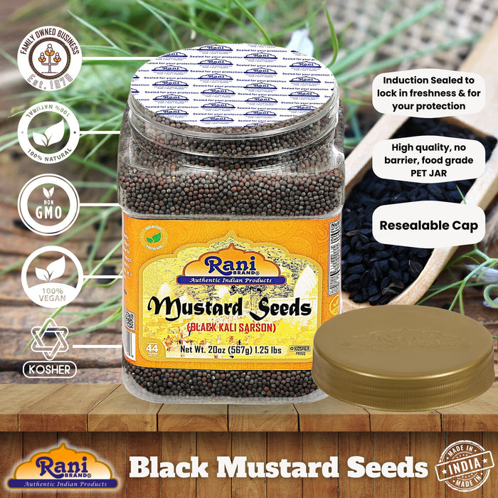 Rani Black Mustard Seeds Whole Spice (Kali Rai) 20oz (1.25lbs) 567g PET Jar ~ All Natural | Gluten Friendly | NON-GMO | Vegan | Kosher | Indian Origin