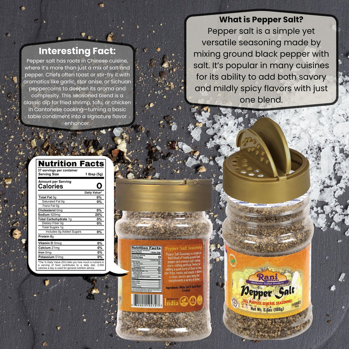 Rani Pepper Salt Seasoning (All Purpose General Seasoning) 6.6oz (187g) PET Jar ~ All Natural | Gluten Friendly | Non-GMO | Kosher | Product of India
