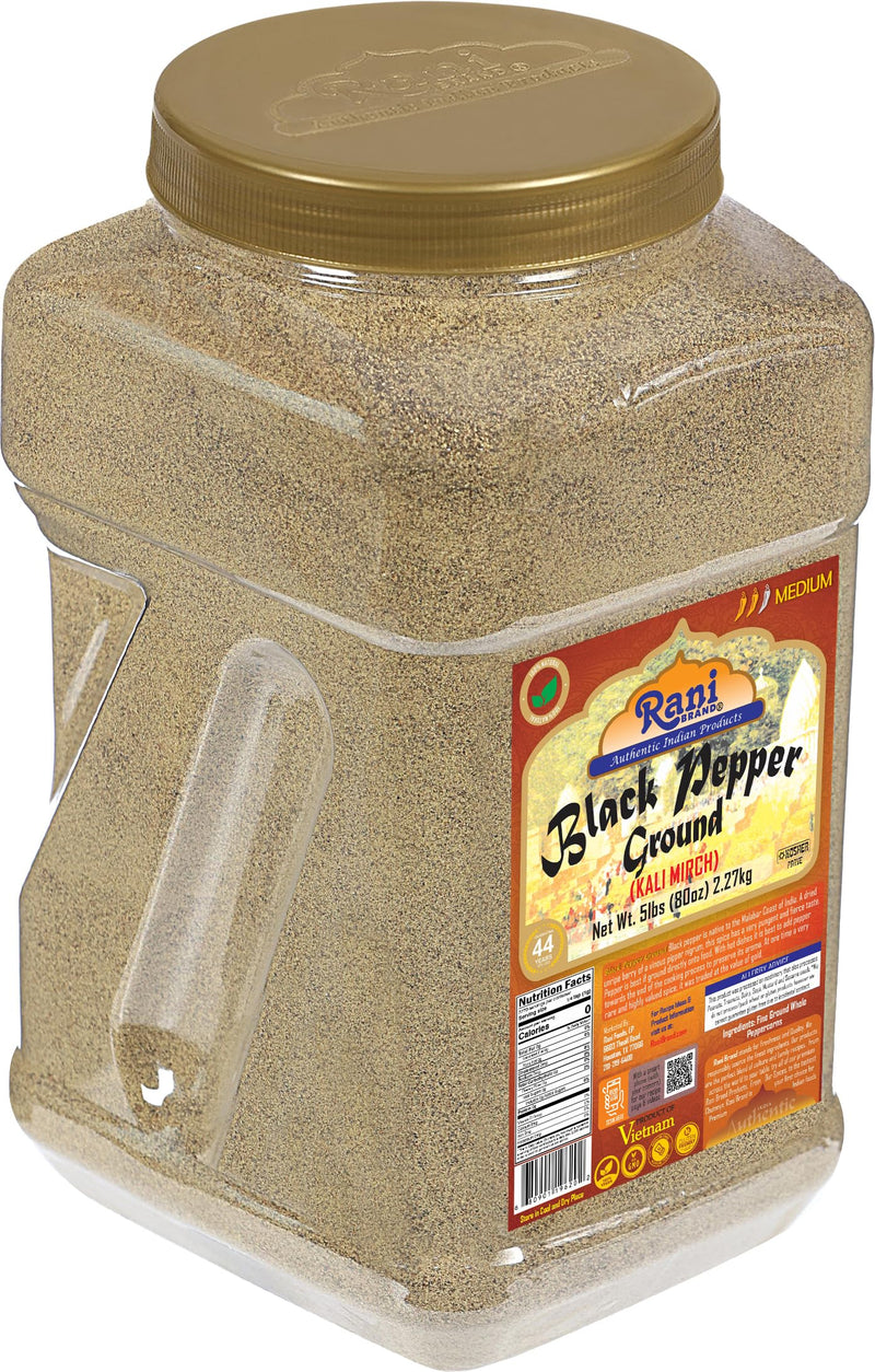 Rani Black Pepper Fine Powder 80 Mesh, 80oz (5lbs) 2.27kg Bulk PET Jar ~ All Natural | Vegan | Gluten Friendly | NON-GMO | Kosher