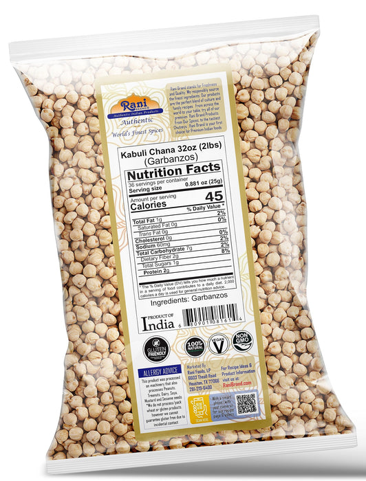 Rani Garbanzo Beans (Kabuli Chana) 32oz (2lbs) 908g ~ All Natural | Vegan | Gluten Friendly | NON-GMO | Kosher | Indian Origin