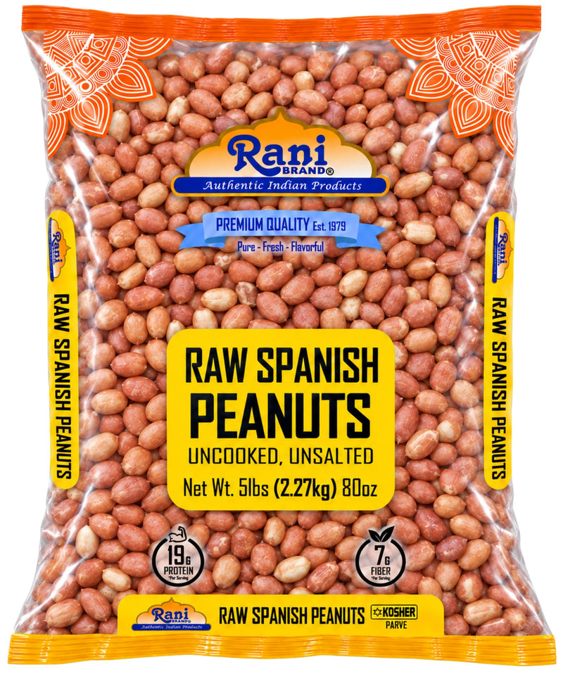 Rani Raw Spanish Peanuts 100% Natural with Skin (uncooked, unsalted) 80oz (5lbs) 2.27kg Bulk ~ Vegan | Gluten Friendly | Fresh Product of USA | Kosher | Red-brown Skin