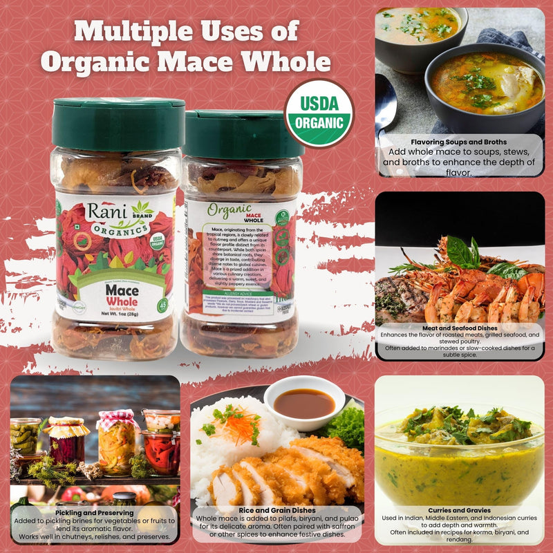 Rani Organic Mace Whole (Javathri), Spice 1oz (28g) PET Jar ~ All Natural | Vegan | Gluten Friendly | NON-GMO | Kosher | Indian Origin | USDA Certified Organic