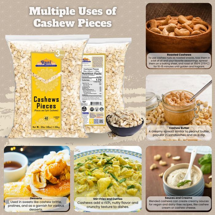 Rani Raw Cashews Halves and Pieces (uncooked, unsalted) 48oz (3lbs) 1.36kg Bulk ~ All Natural, No Preservatives | Vegan | NON-GMO | Kosher | Gluten Friendly