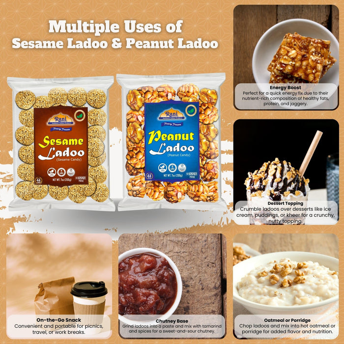 Rani Peanut & Sesame Ladoo (Round Brittle Candy) 7oz (200g) x Pack of 2 ~ All Natural | Vegan | Kosher | No colors | Gluten Friendly | Indian Origin