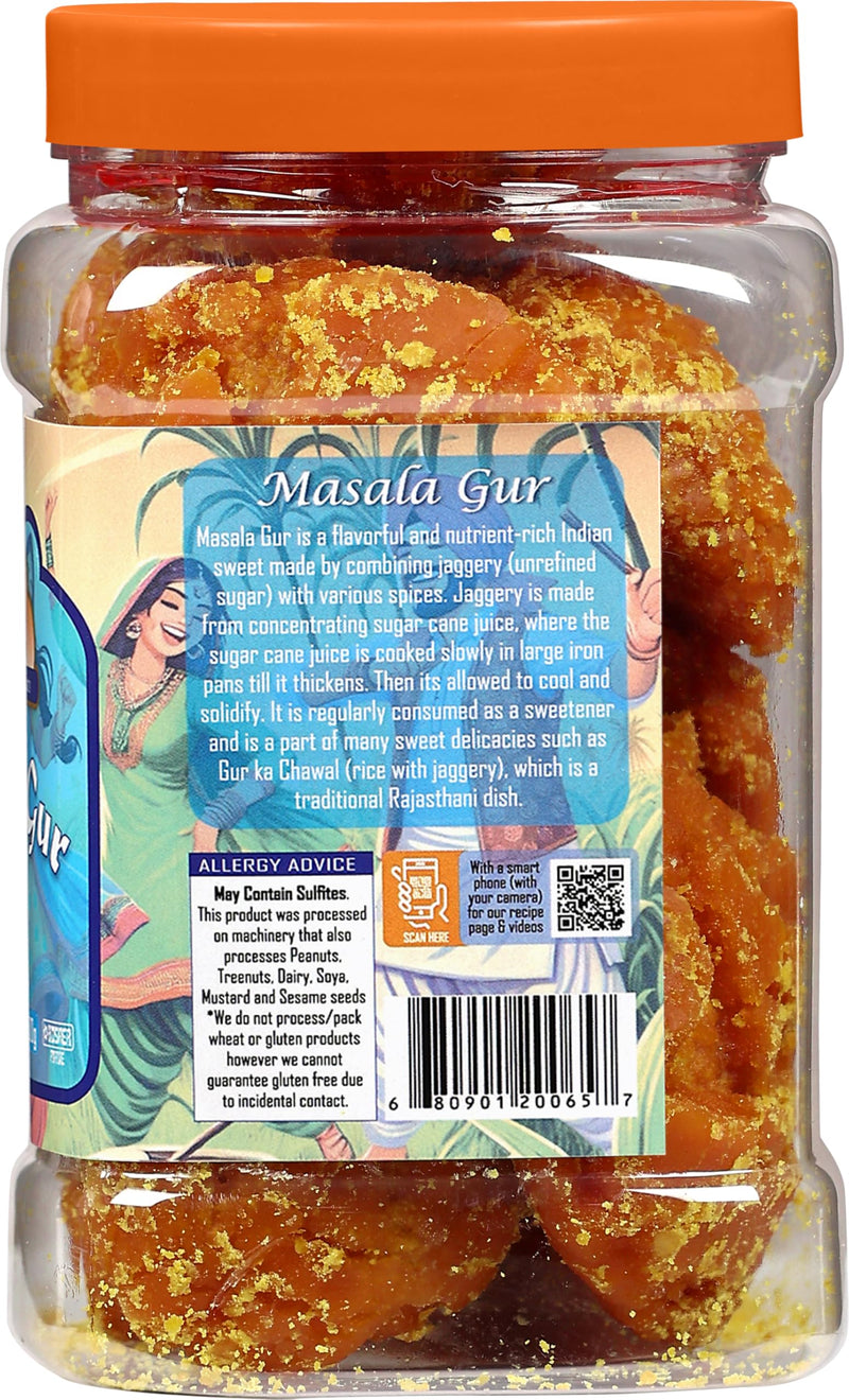 Rani Masala Gur (Jaggery) Indian Unrefined Raw Cane Sugar 17.5oz (1.1lbs) 500g PET Jar ~ Gluten Friendly | Vegan | NON-GMO | Kosher | No Salt or fillers