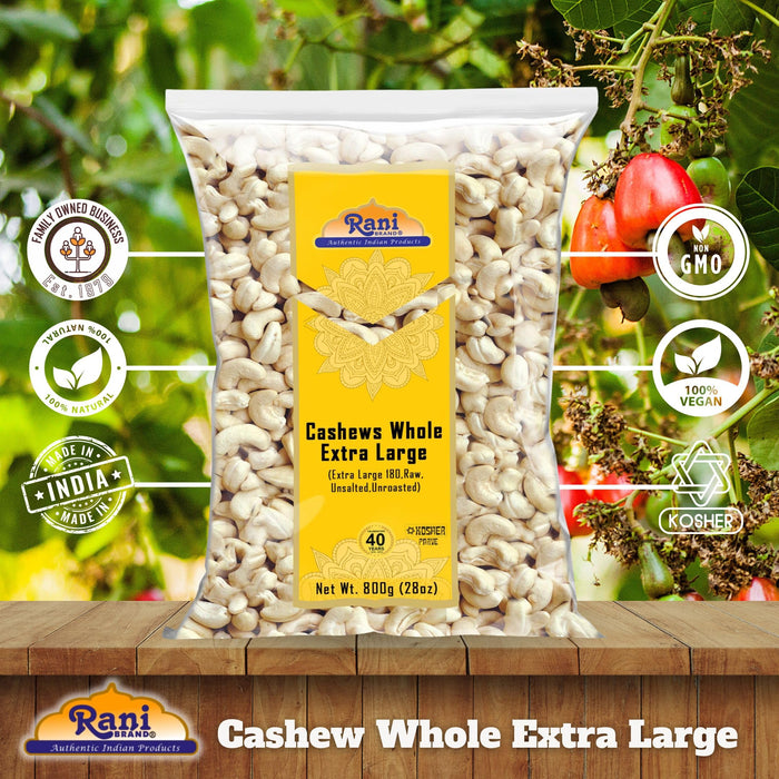 Rani Raw Cashews Whole W180 Extra Large (uncooked, unsalted) 28oz (800g) ~ All Natural, No Preservatives | Vegan | NON-GMO | Kosher | Gluten Friendly