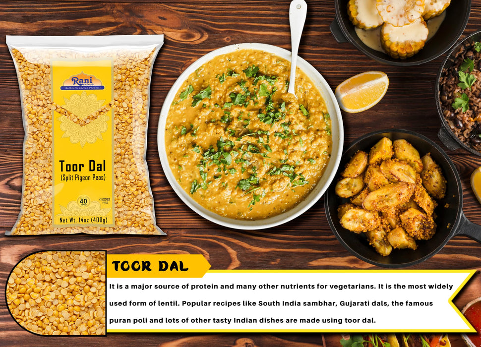 Rani Toor Dal (Split Pigeon Peas) 14oz (400g) ~ All Natural | Gluten Friendly | NON-GMO | Kosher | Vegan | Indian Origin