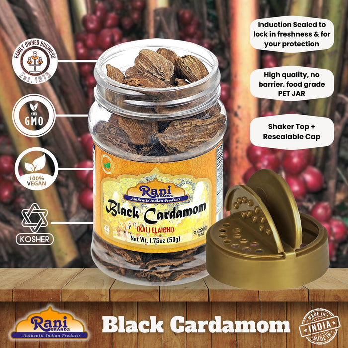 Rani Black Cardamom Pods (Kali Elachi) Whole Indian Spice 1.75oz (50g) PET Jar ~ Natural | Vegan | Gluten Friendly | NON-GMO | Kosher | Indian Origin