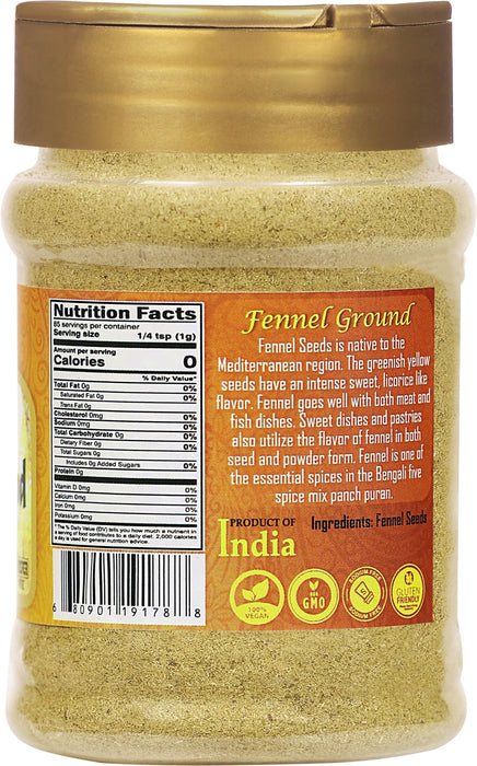 Rani Fennel Ground (Saunf) Powder Spice 3oz (85g) PET Jar ~ All Natural | Gluten Friendly | NON-GMO | Kosher | Vegan | Indian Origin