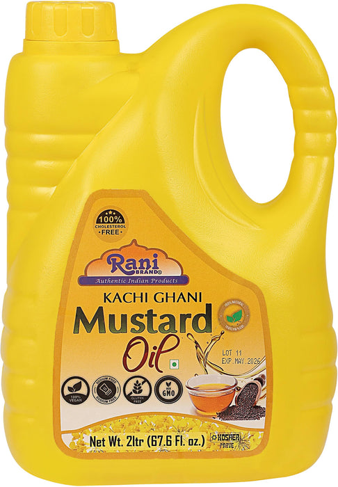 Rani Mustard Oil (Kachi Ghani) 67.6 Ounce (2 Liter) Pack of 2, NON-GMO | Gluten Free | Kosher | Vegan | 100% Natural