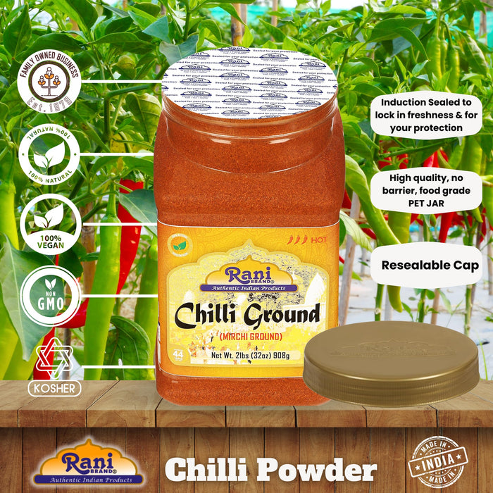 Rani Chilli Powder (Mirchi) Ground Indian Spice 32oz (2lbs) 908g Bulk PET Jar ~ All Natural | Salt-Free | Vegan | No Colors | Gluten Friendly | NON-GMO | Kosher | Indian Origin