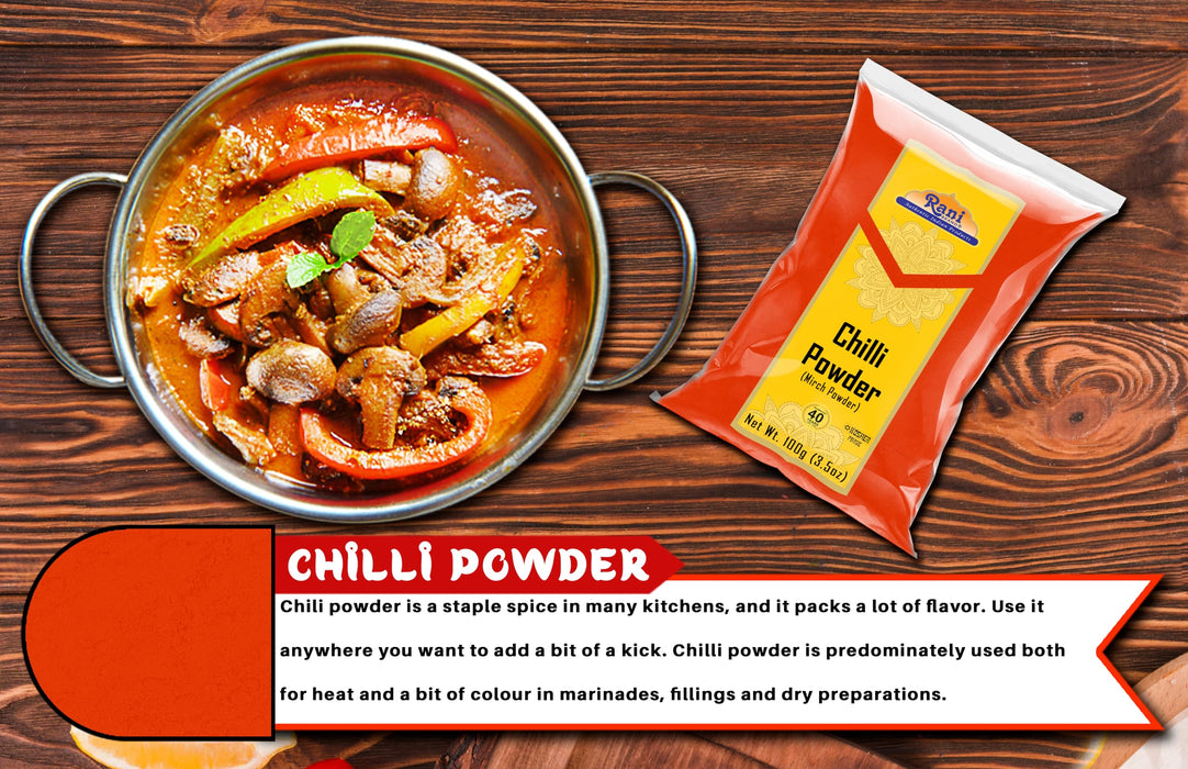 Rani Chilli Powder (Mirchi) Ground Indian Spice 3.5oz (100g) ~ All Natural, Salt-Free | Vegan | No Colors | Gluten Friendly | NON-GMO | Kosher | Indian Origin