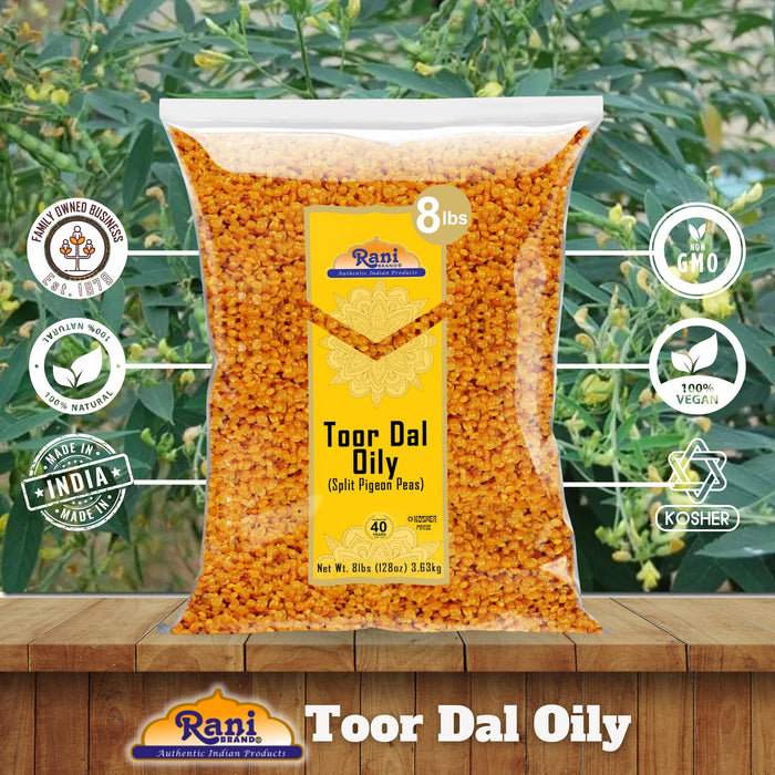 Rani Toor Dal (Split Pigeon Peas) Oily, 128oz (8lbs) 3.63kg Bulk ~ All Natural | Gluten Friendly | NON-GMO | Kosher | Vegan | Indian Origin