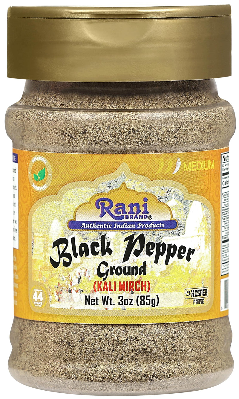 Rani Black Pepper Fine Powder 80 Mesh, 3oz (85g) PET Jar ~ Gluten Friendly, Non-GMO, All Natural | Kosher