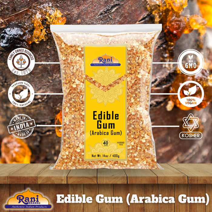 Rani Edible Gum Whole (Arabica Gum) 14oz (400g) Bulk ~ All Natural, Salt-Free | Vegan | No Colors | Gluten Friendly | NON-GMO | Kosher | Indian Origin