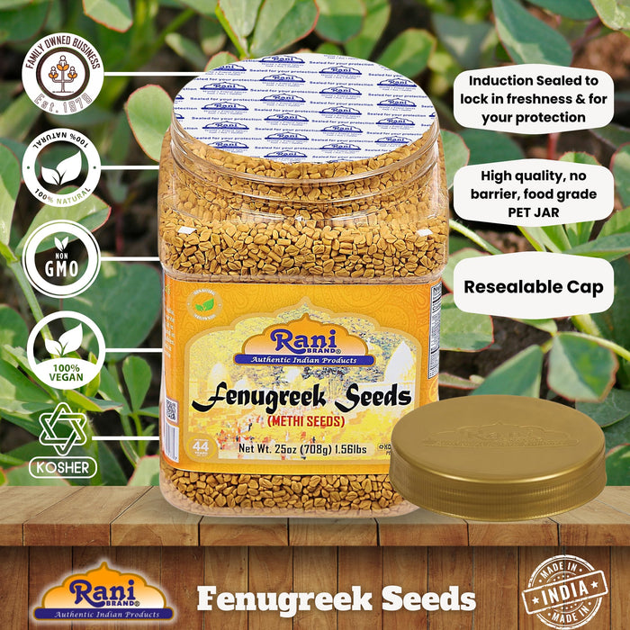 Rani Fenugreek (Methi) Seeds Whole 25oz (1.56lbs) 708g PET Jar, Trigonella foenum graecum ~ All Natural | Vegan | Gluten Friendly | Non-GMO | Kosher