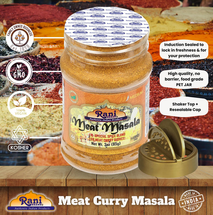 Rani Meat Curry Masala 21-Spice Blend 3oz (85g) PET Jar ~ All Natural | Vegan | No Colors | Gluten Friendly | NON-GMO | Kosher | Indian Origin