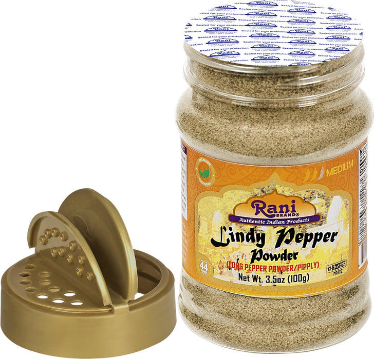 Rani Lindy Pepper Powder (Long Pepper, Piper Longum, Pipli) 3.5oz (100g) PET Jar ~ All Natural | Gluten Friendly | NON-GMO | Kosher | Vegan | Indian Origin