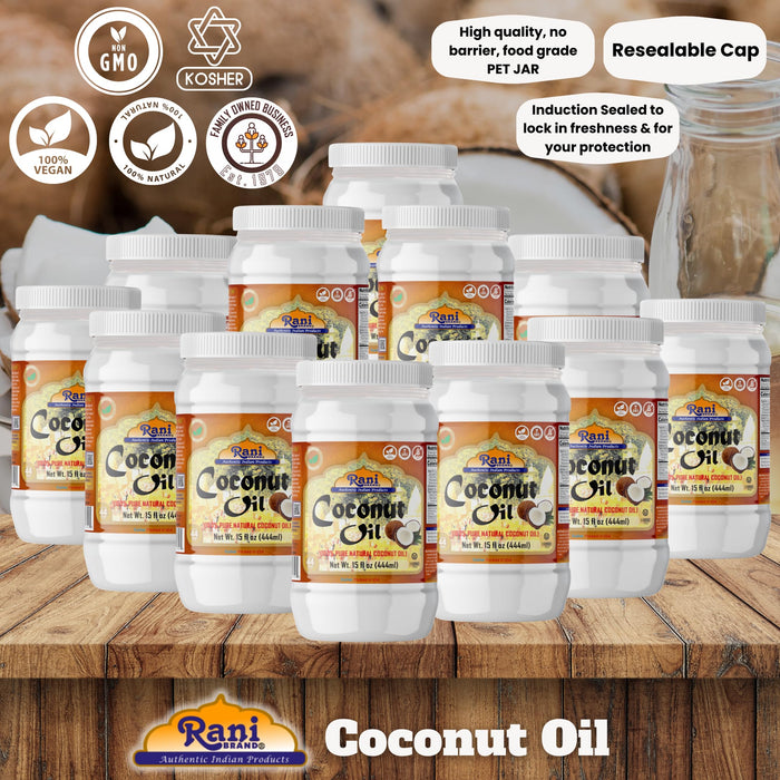 Rani Coconut Oil (100% Pure Natural Coconut Oil) 15 fl oz (444ml) Pack of 12, Cold Pressed, NON-GMO | Gluten Free | Kosher | Vegan | 100% Natural | Packed in USA