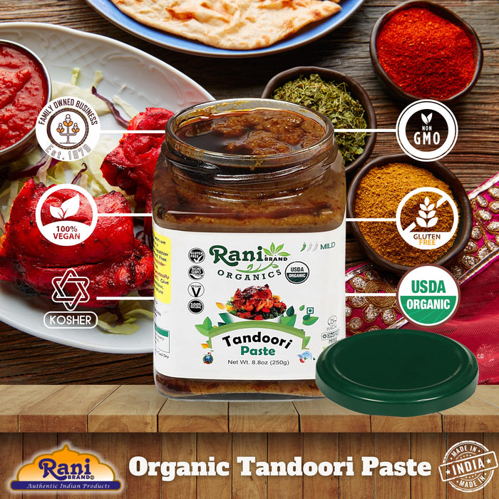 Rani Organic Tandoori Paste 8.8oz (250g) Glass Jar ~ For Tandoori Chicken, Chicken Tikka, Paneer Tikka | All Natural | NON-GMO | Kosher | Vegan | Gluten Free | Indian Origin | USDA Certified Organic