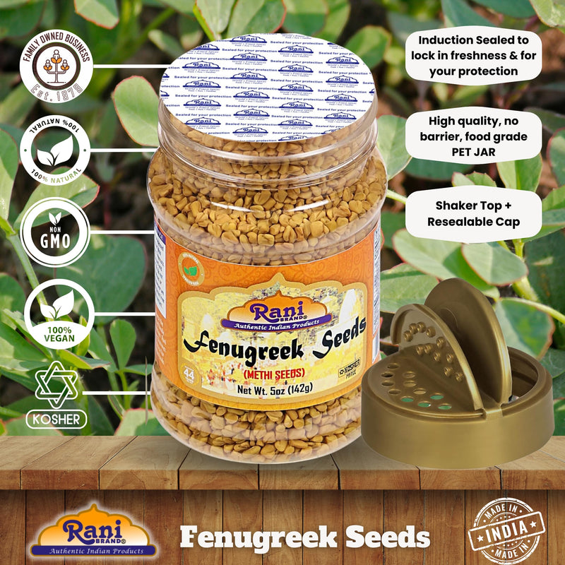 Rani Fenugreek (Methi) Seeds Whole 5oz (141g) PET Jar, Trigonella foenum graecum ~ All Natural | Vegan | Gluten Friendly | Non-GMO | Kosher