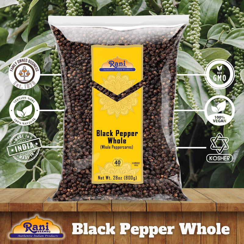 Rani Black Pepper Whole (Peppercorns), Premium Bold Tellicherry Quality 28oz (1.75lbs) 800g ~ All Natural | Gluten Friendly | Non-GMO | Kosher | Product of Vietnam | Perfect size for Grinders!