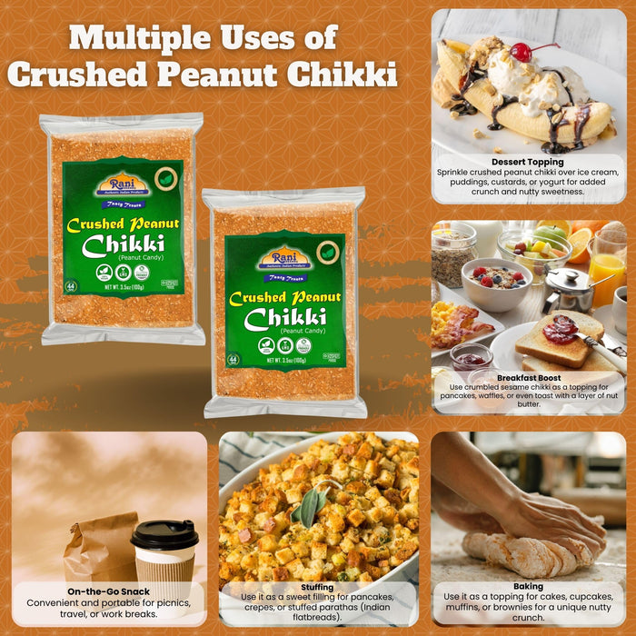 Rani Crushed Peanut Chikki (Brittle Candy) 3.5oz (100g) x Pack of 2 ~ All Natural | Vegan | Kosher | No colors | Gluten Friendly | Indian Origin