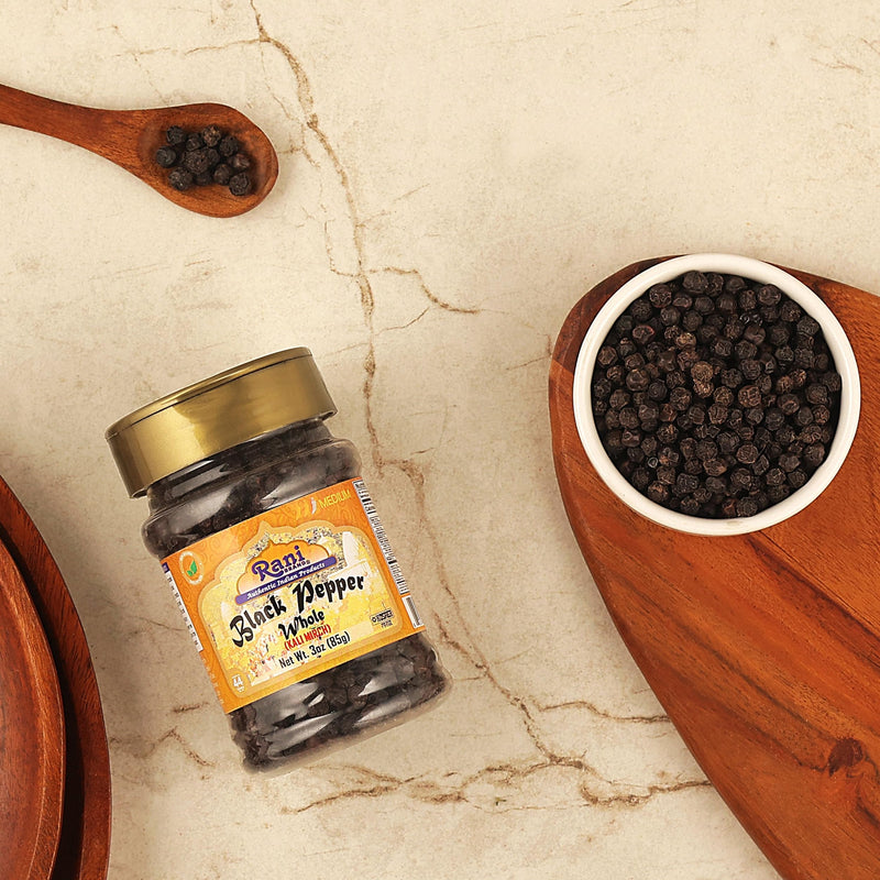 Rani Black Pepper Whole (Peppercorns), Premium Bold Tellicherry Quality 3oz (85g) PET Jar ~ All Natural | Gluten Friendly | Non-GMO | Kosher | Product of Vietnam | Perfect size for Grinders!