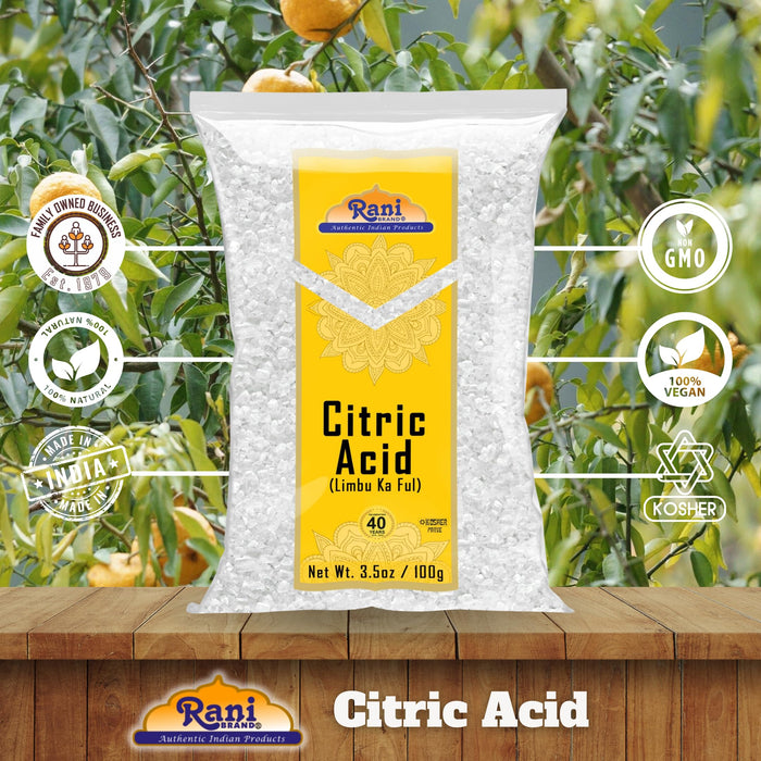 Rani Citric Acid Powder, Food Grade (Limbu Ka Ful) 3.5oz (100g) ~ Used for Cooking, Bath Bombs, Cleaning | Gluten Friendly | Kosher | Indian Origin