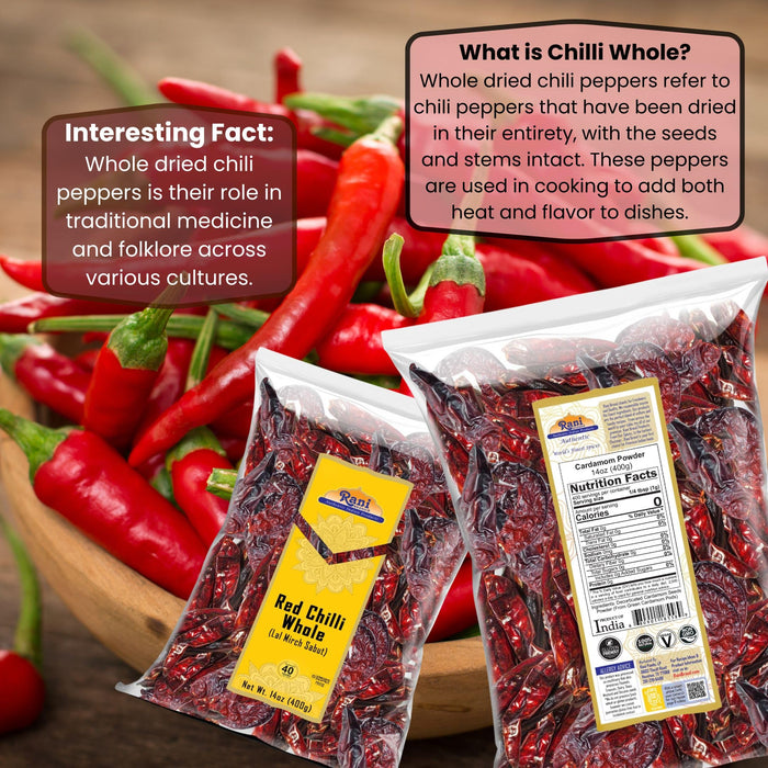 Rani Chilli Whole Indian 14oz (400gm) ~ All Natural | Vegan | No Colors | Gluten Friendly | NON-GMO | Kosher