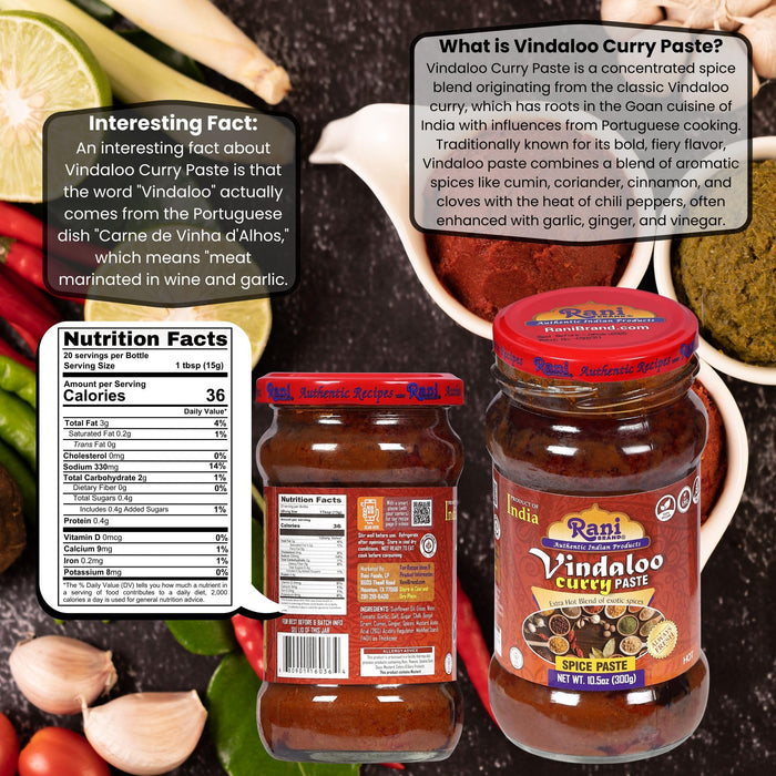 Rani Vindaloo Curry Cooking Spice Paste, Hot! 10.5oz (300g) Glass Jar ~ No Colors | All Natural | NON-GMO | Kosher | Vegan | Gluten Free | Indian Origin