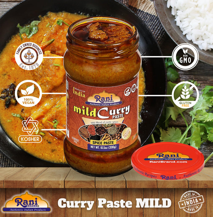 Rani Curry Paste MILD (Spice Paste) 10.5oz (300g) Glass Jar ~ No Colors | All Natural | NON-GMO | Kosher | Vegan | Gluten Free | Indian Origin