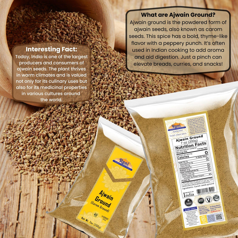 Rani Ajwain Powder (Carom Bishops Weed) Ground Spice 7oz (200g) ~ All Natural | Vegan | Gluten Friendly | NON-GMO | Kosher | Indian Origin