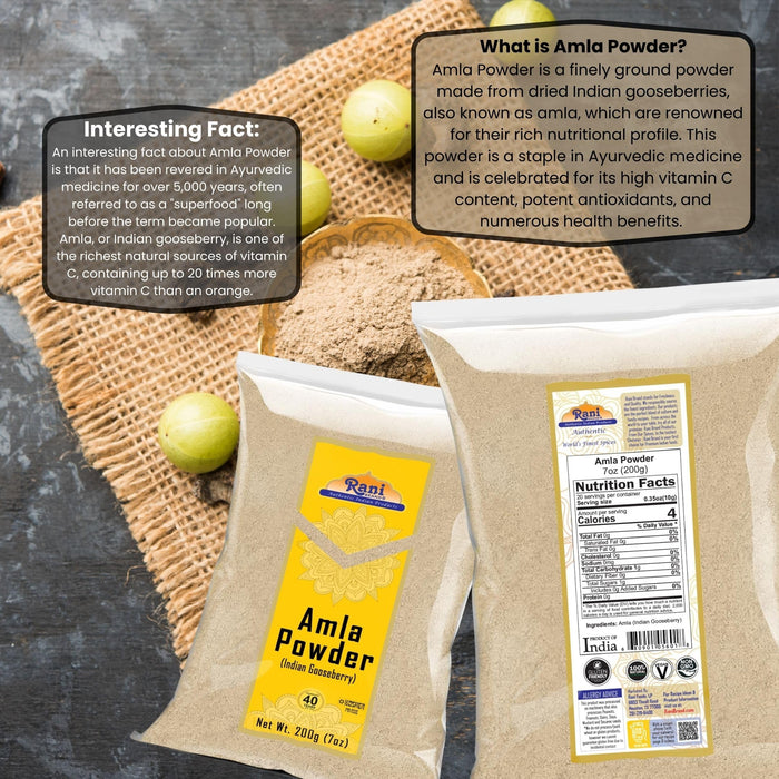 Rani Amla Powder (Indian Gooseberry) 7oz (200g) ~ All Natural | No Color | Gluten Friendly | Vegan | NON-GMO | Kosher | No Salt or fillers | Indian Origin
