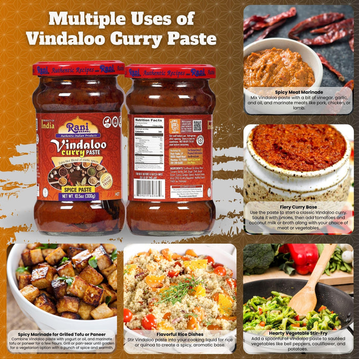 Rani Vindaloo Curry Cooking Spice Paste, Hot! 10.5oz (300g) Glass Jar ~ No Colors | All Natural | NON-GMO | Kosher | Vegan | Gluten Free | Indian Origin
