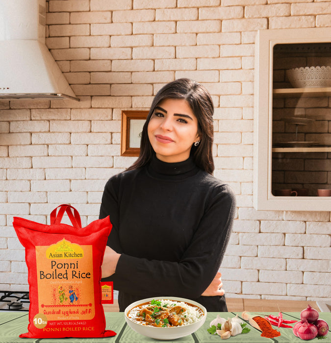 Asian Kitchen Ponni Boiled Rice 10-Pound Bag, 10lbs (4.54kg) Short Grain Par Boiled Rice ~ Natural | Gluten Friendly | Vegan